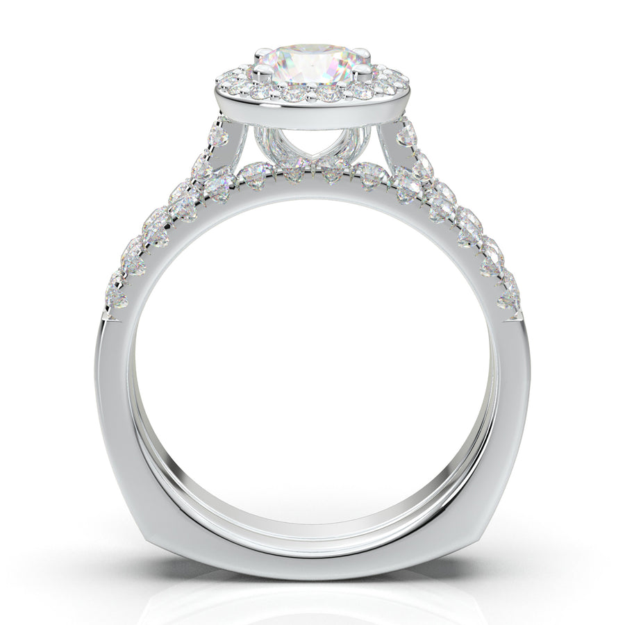 Home Try On--White Gold Round Halo Classic Engagement Set