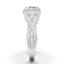 White Gold Princess Cut Halo Twist Shank Ring
