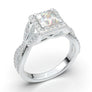 White Gold Princess Cut Halo Twist Shank Ring