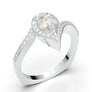White Gold Pear Halo Twist Shank Ring