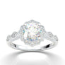 White Gold Floral Milgrain Halo Ring