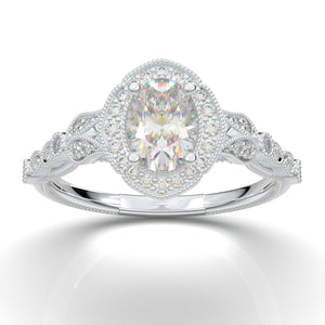 Home Try On--White Gold Floral Oval Halo Ring