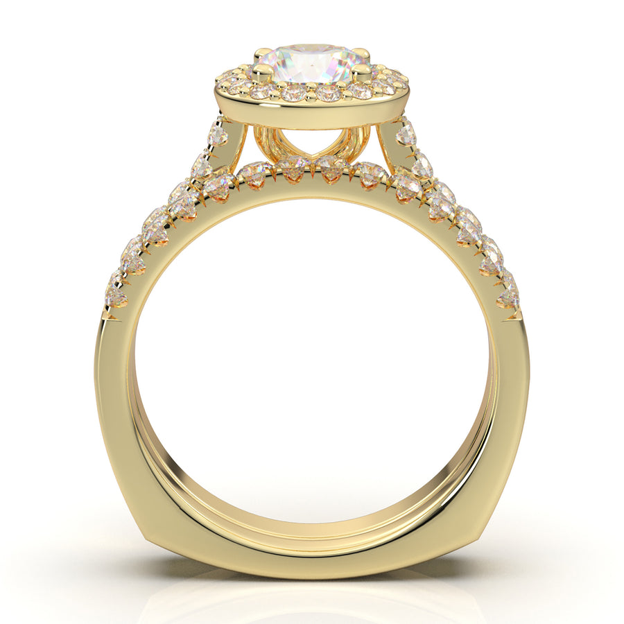 Home Try On--Yellow Gold Round Halo Classic Engagement Set