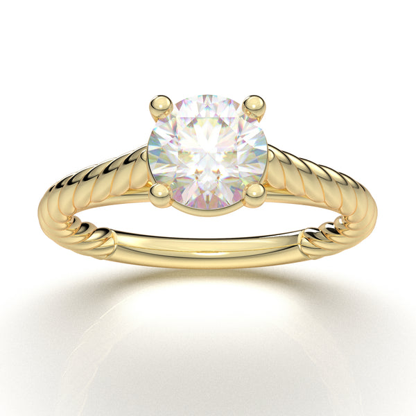 Yellow Gold Rope Solitaire Ring TryOn at Home Aurosi Jewels