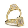 White Gold Emerald Cut Milgrain Halo Ring