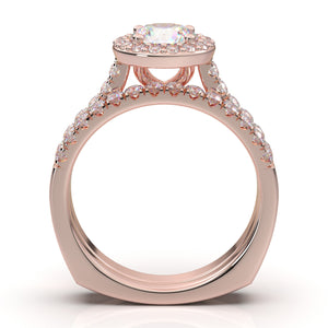 Home Try On--Rose Gold Round Halo Classic Engagement Set