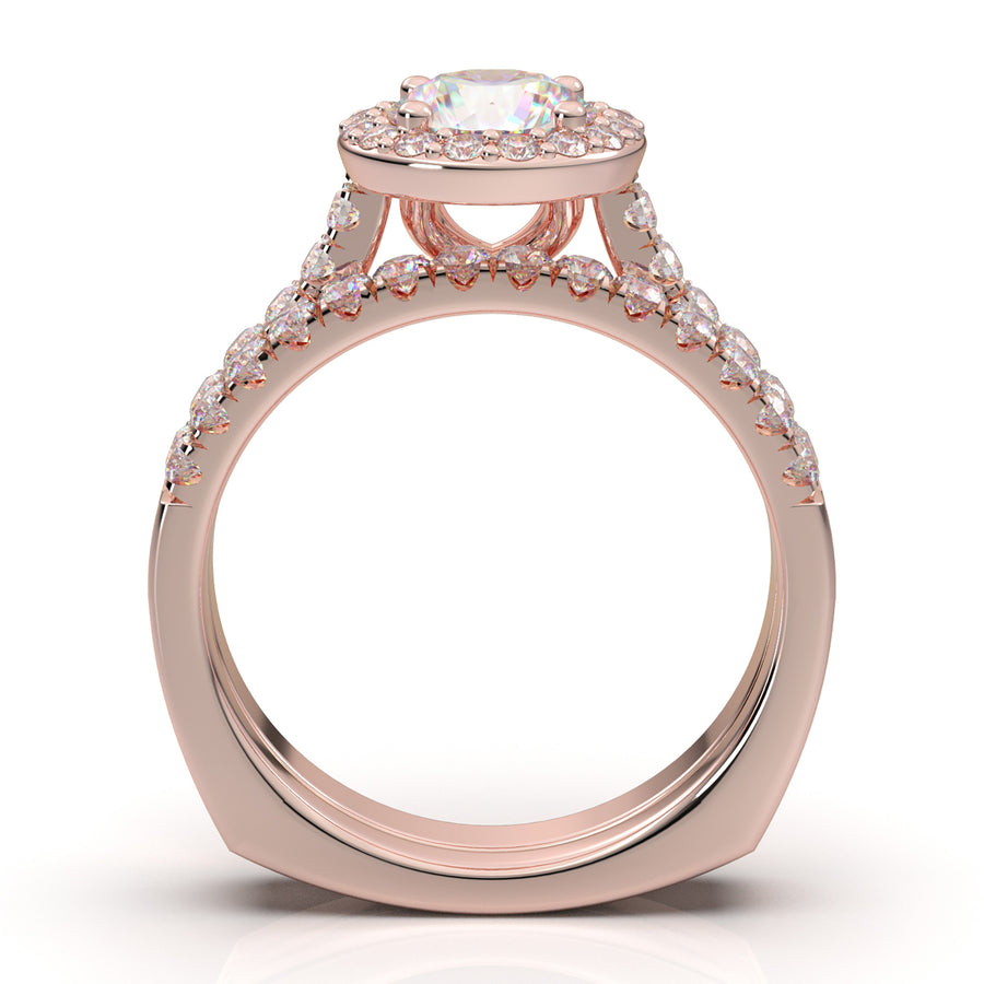 Home Try On--Rose Gold Round Halo Classic Engagement Set