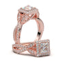 White Gold Princess Cut Halo Twist Shank Ring