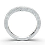 V Pointed Wedding Ring, Vintage Style Engraved Wedding Band, 14K White Gold Ring, Curved Milgrain Band, Contour Wedding Ring, Scroll Carved