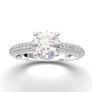1CT Round Cut Moissanite Ring/ 14K Solid Gold Halo Ring/ Hidden Halo Engagement Ring/ Wedding Ring/ Real Pave Diamond Band/14K White Gold