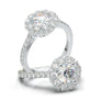 Snowflake Moissanite Ring/ 1CT Round Cut Diamond Starburst Halo Ring/ Solid 14K White Gold Ring/ Art Deco Engagement Ring Wedding Ring Women