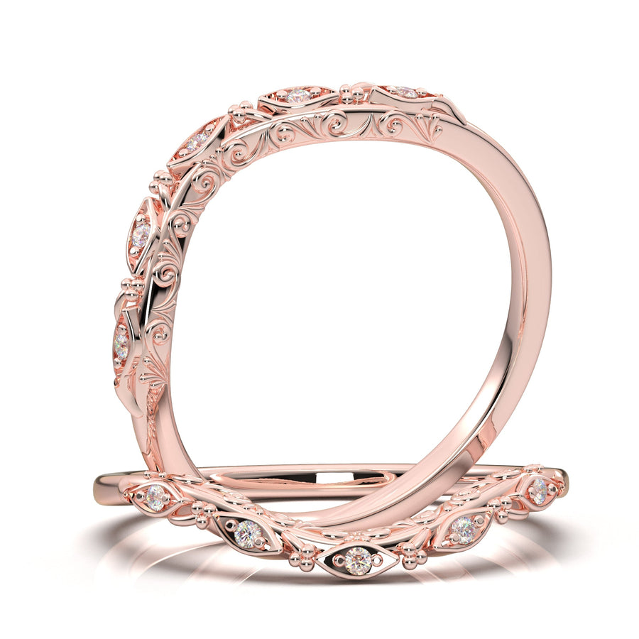 Rose Gold Curved Floral Filigree Wedding Band