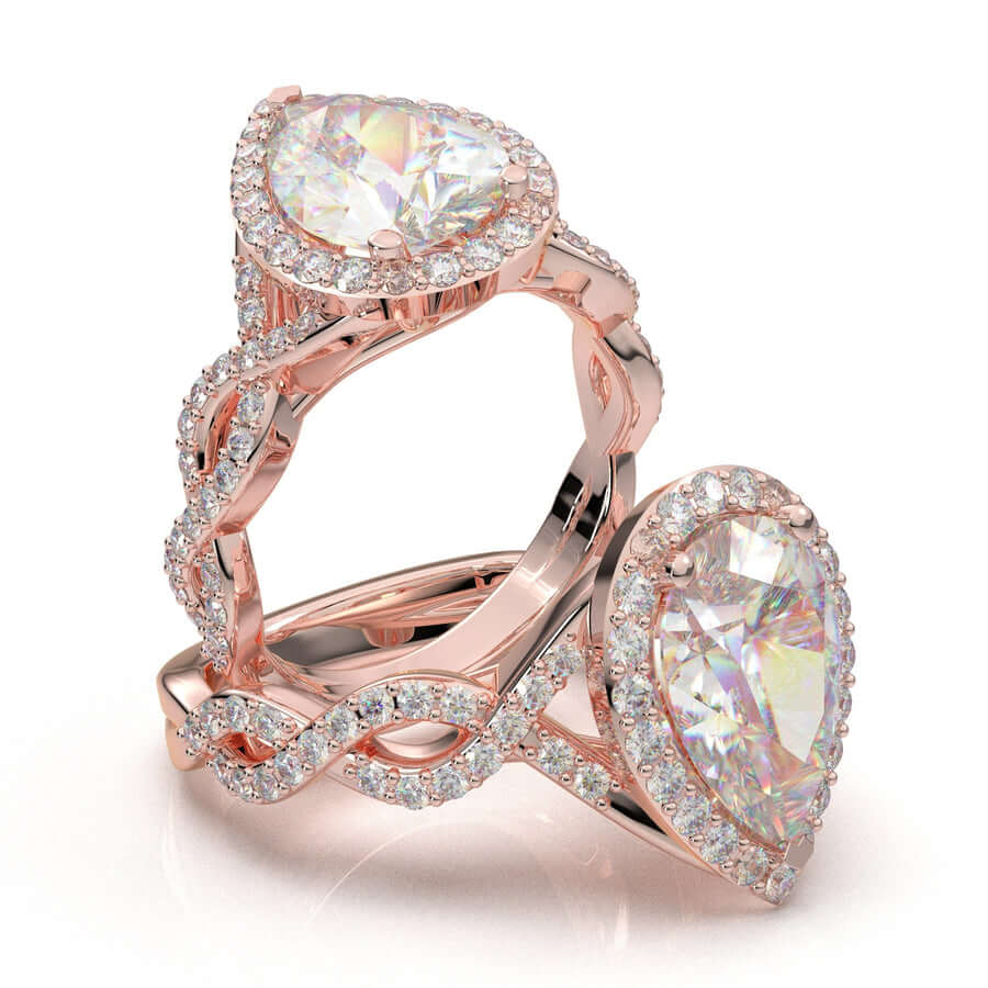 Rose Gold Pear Shape Ring, 2 Carat Engagement Ring, Infinity Twist Diamond  Ring, Moissanite Ring For Women, Halo Wedding Ring, Gift For Her