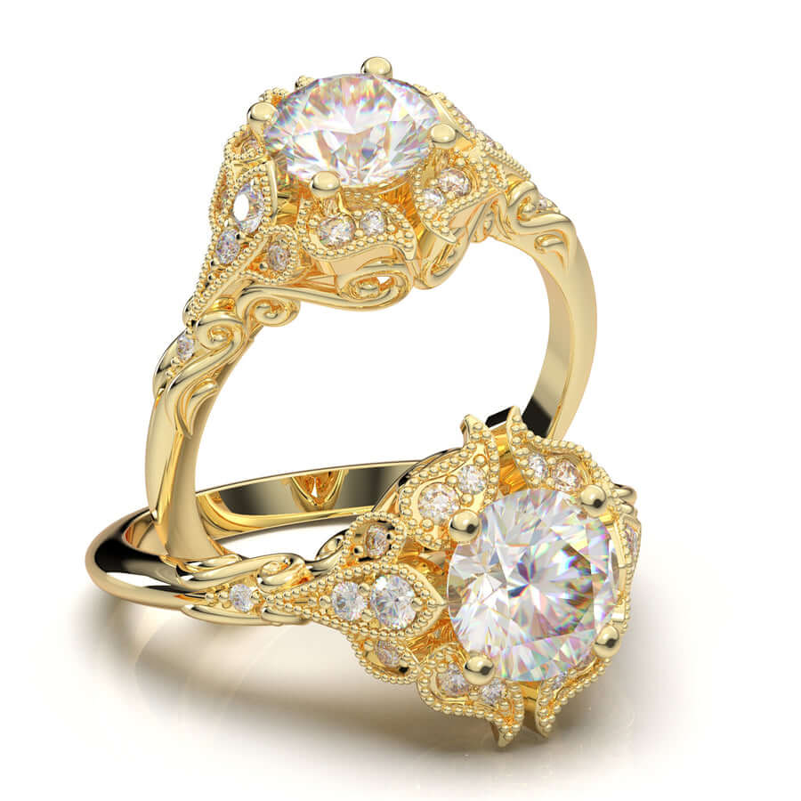 Rose Gold Vintage Floral Filigree Halo Ring