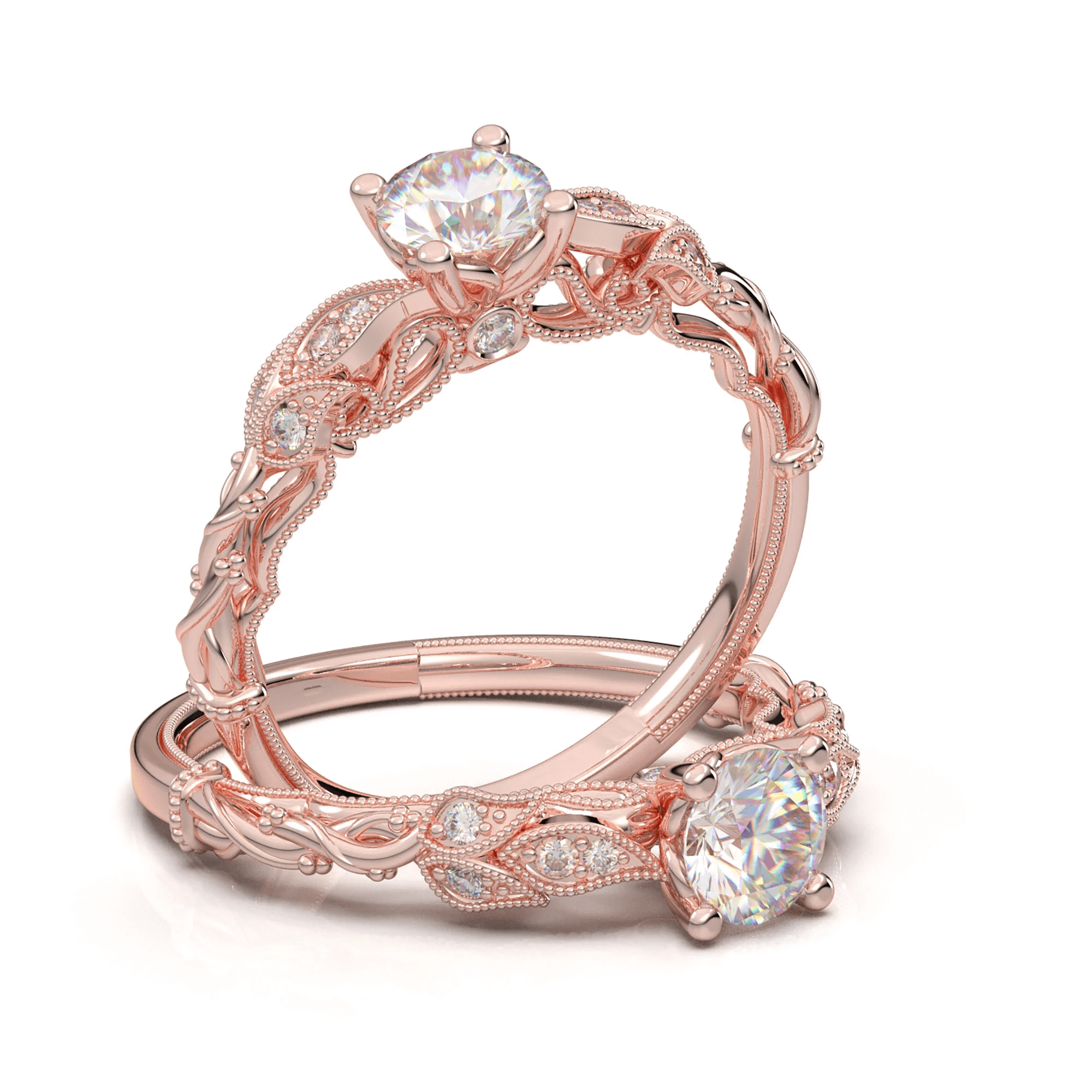 Rose gold diamond floral engagement ring