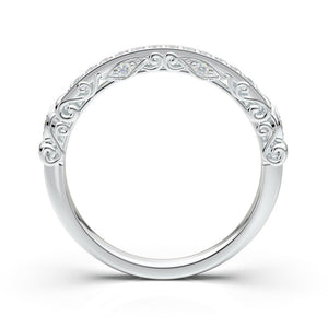 14K White Gold Vintage Floral Scroll Wedding Ring