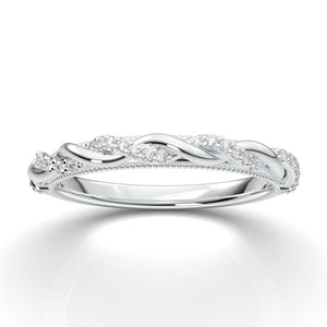 14K White Gold Floral Twist Weave Stackable Engagement Wedding Band