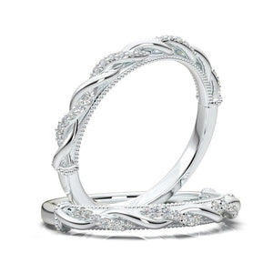 14K White Gold Floral Twist Weave Stackable Engagement Wedding Band