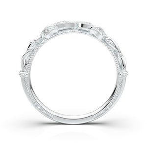 14K White Gold Floral Art Deco Stackable Wedding Band