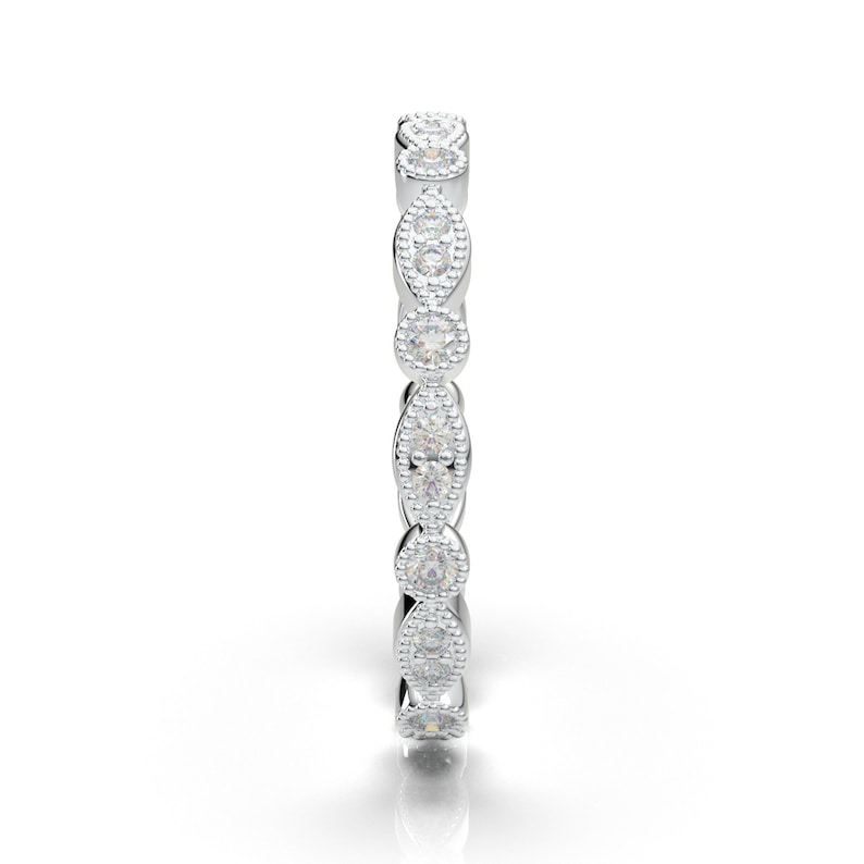 14K White Gold Vintage Moissanite Eternity Wedding Band