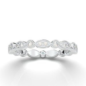 14K White Gold Vintage Moissanite Eternity Wedding Band