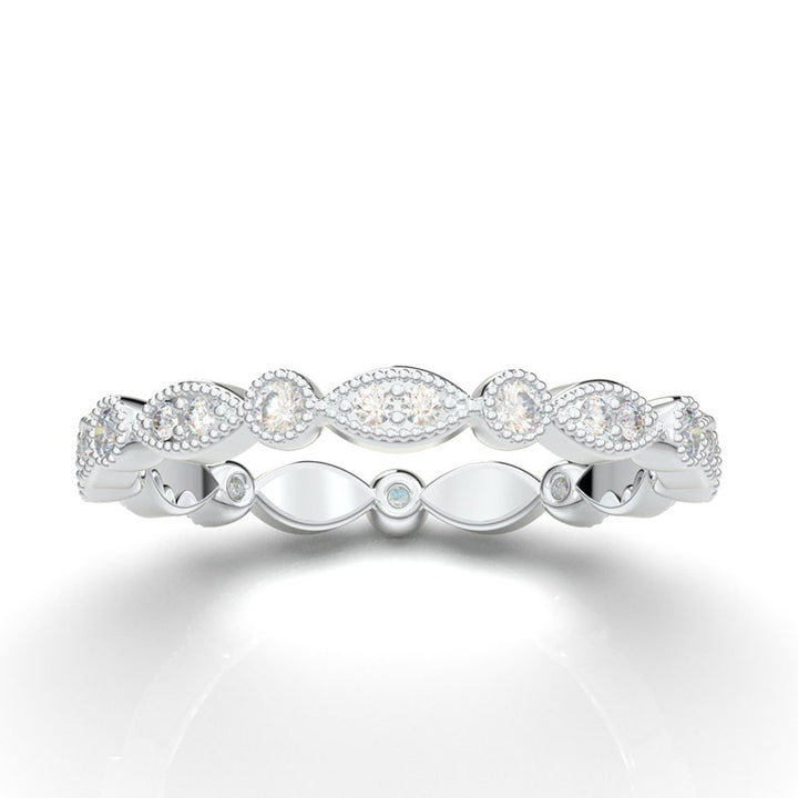 14K White Gold Vintage Moissanite Eternity Wedding Band