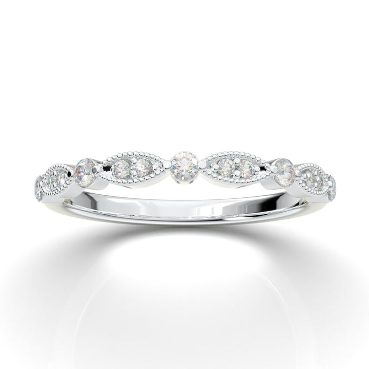 14K White Gold Diamond Wedding Band, Stacking Art Deco Engagement Ring