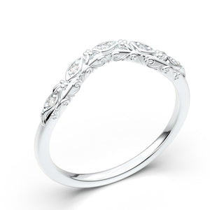 14K White Gold Curved Floral Diamond Vine Band