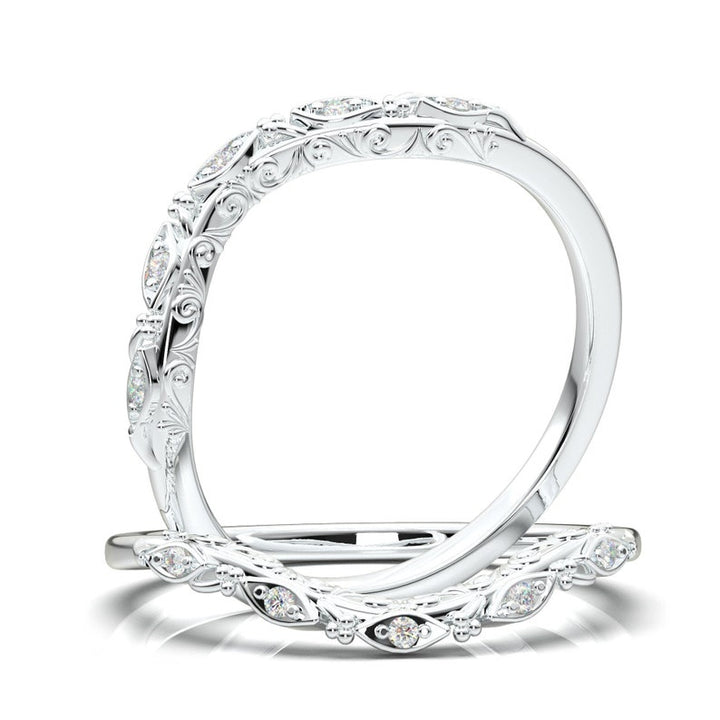 14K White Gold Curved Floral Diamond Vine Band