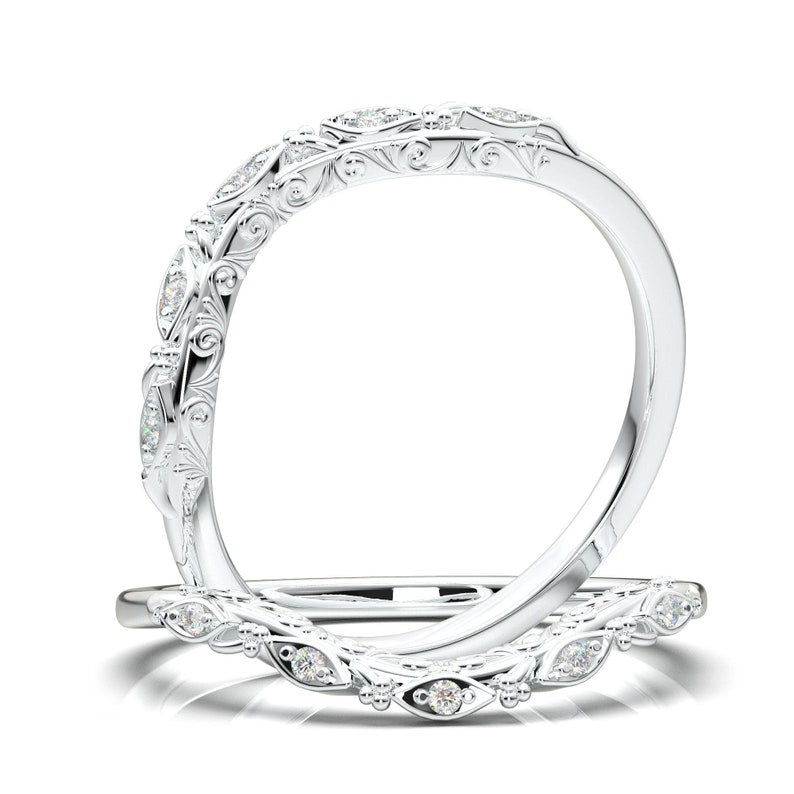 14K White Gold Curved Floral Diamond Vine Band