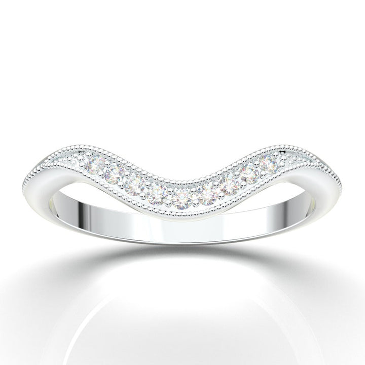 14K White Gold Chevron Vintage Diamond Wedding Band Scroll