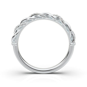 14K White Gold Floral Twist Weave Stackable Engagement Wedding Band