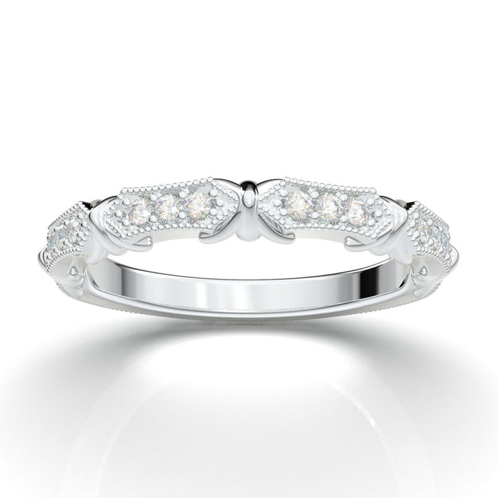 14K White Gold Vintage Filigree Art Deco Diamond Wedding Band