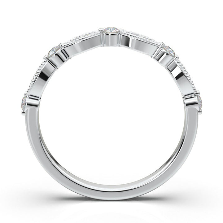 14K White Gold Diamond Wedding Band, Stacking Art Deco Engagement Ring