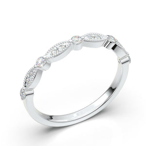 14K White Gold Diamond Wedding Band, Stacking Art Deco Engagement Ring