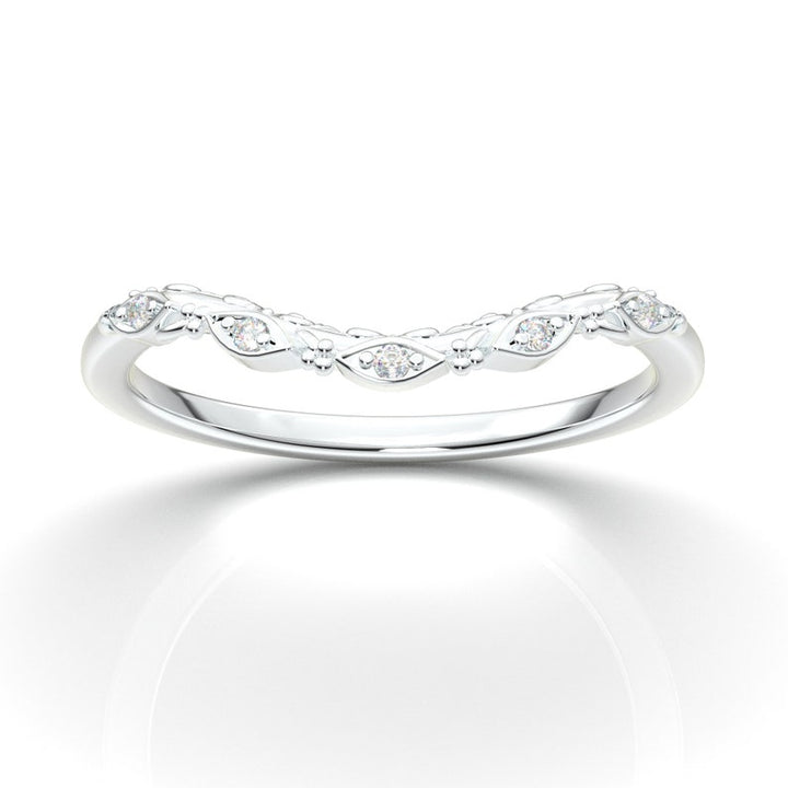 14K White Gold Curved Floral Diamond Vine Band