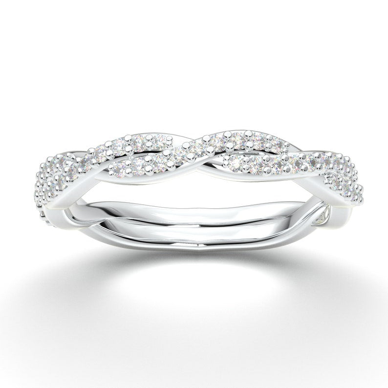 14K White Gold Twist Design Stackable Wedding Band