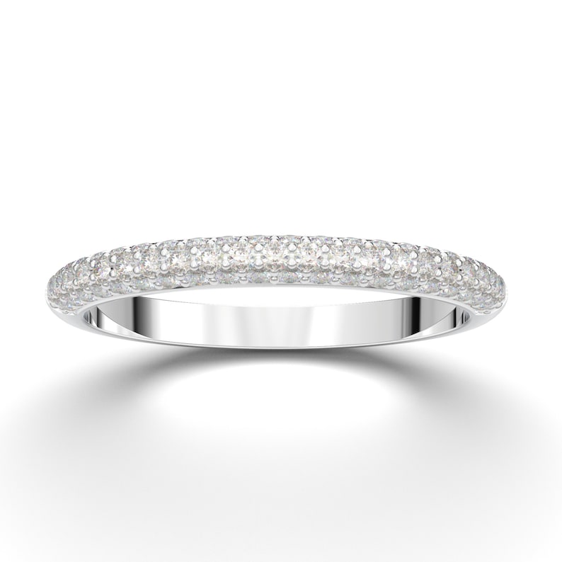 14K White Gold 3 Row Pave Stackable Wedding Band