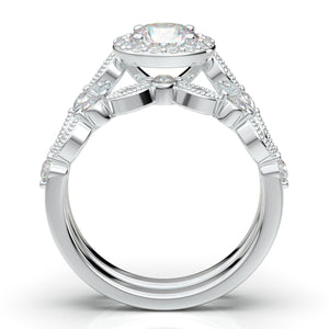 Home Try On--White Gold Round Halo Vintage Engagement Set