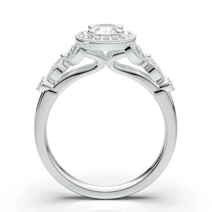 White Gold Round Milgrain Halo Ring