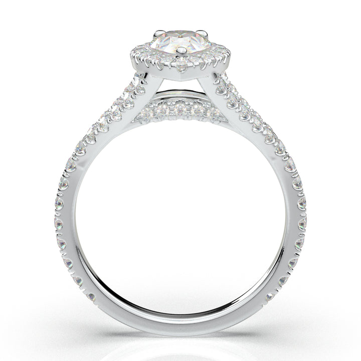 White Gold Pear Halo Split Shank Ring