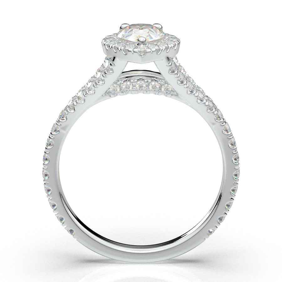 Home Try On--White Gold Pear Halo Split Shank Ring