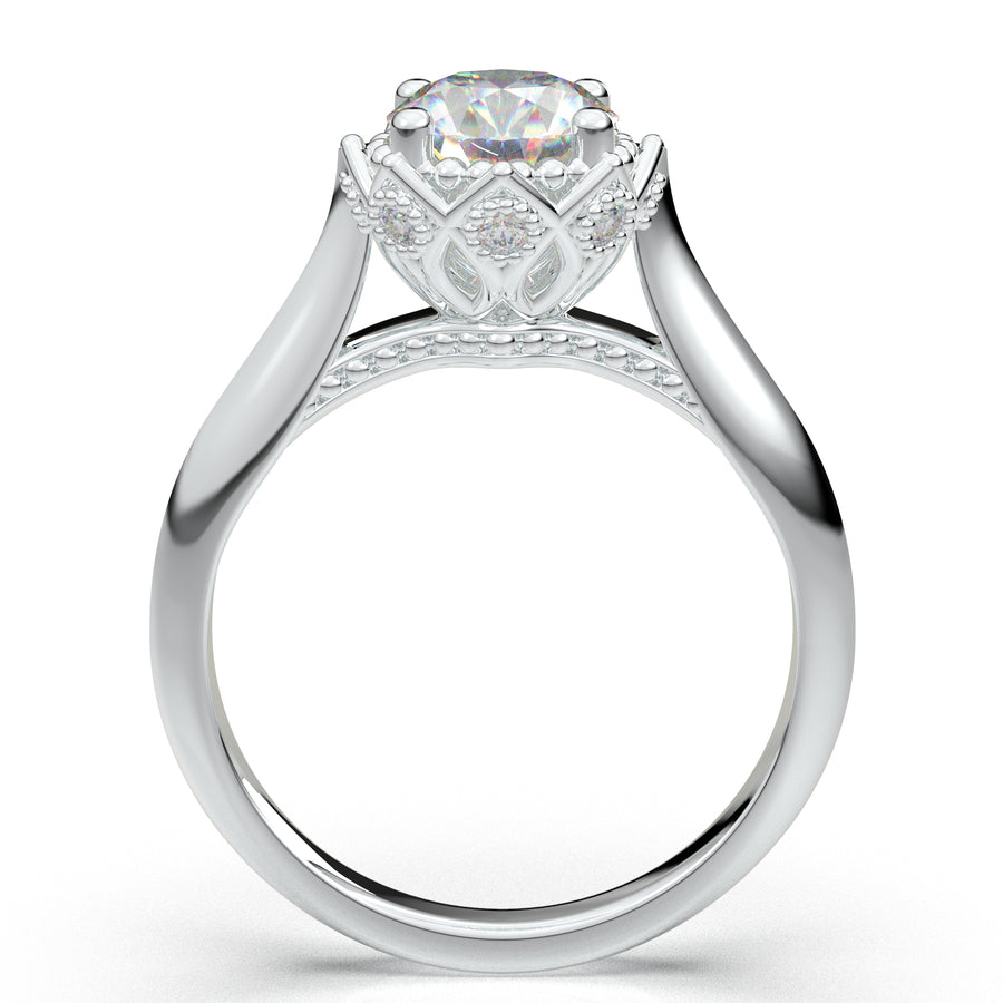 Home Try On--White Gold Knife Edge Crown Solitaire Ring