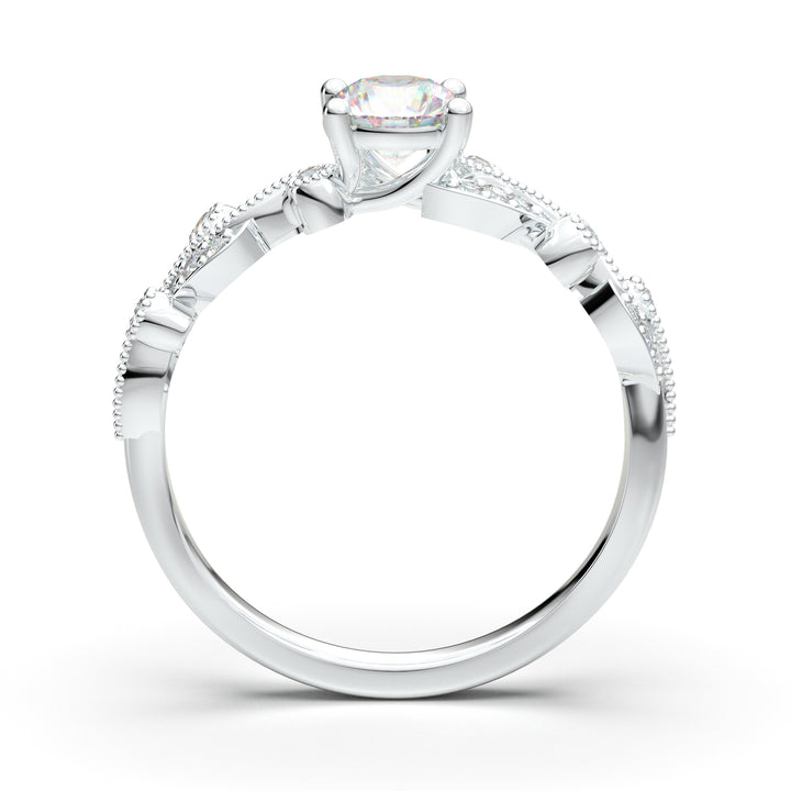 White Gold Floral Leaf Bezel Ring