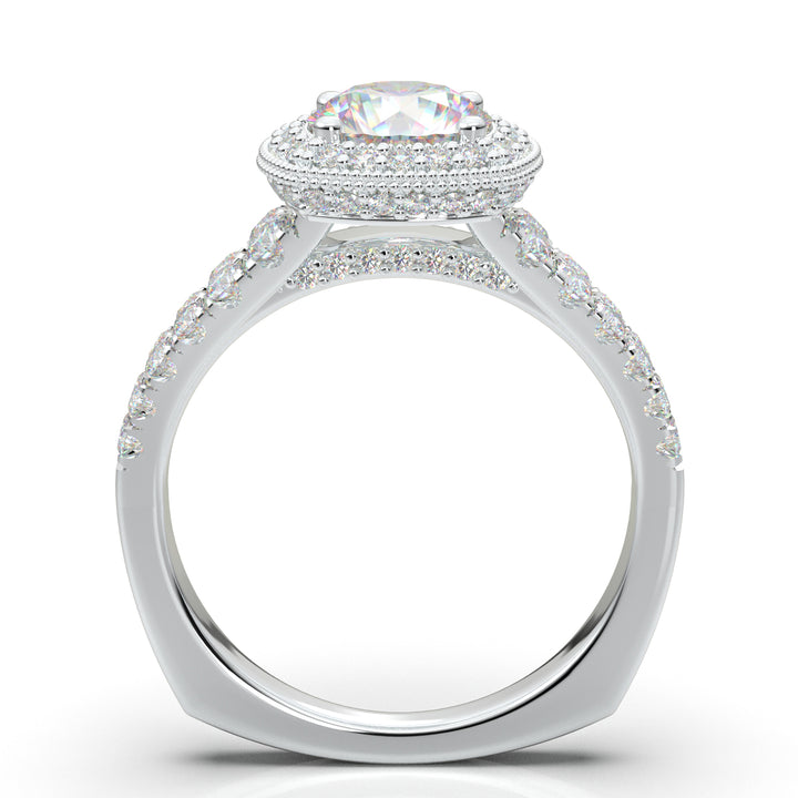 White Gold Cushion Halo Two-Row Ring