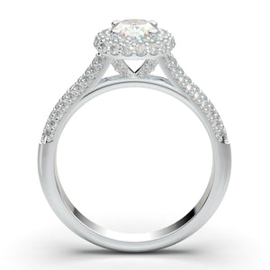 White Gold Pave Oval Halo Ring