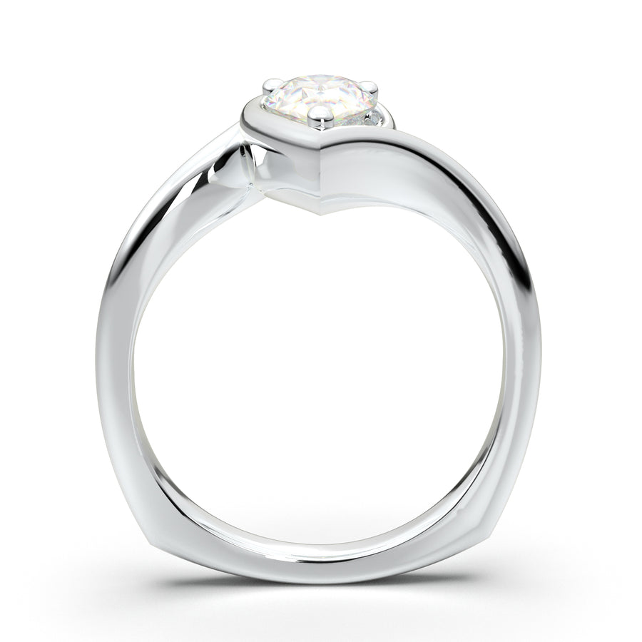 White Gold Pear Curved Solitaire Ring