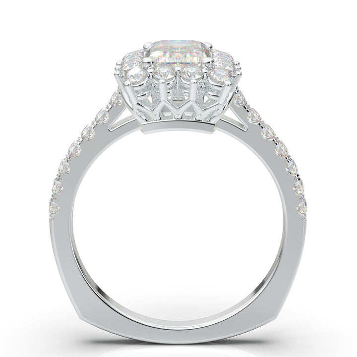 White Gold Emerald Cut Large Halo Ring