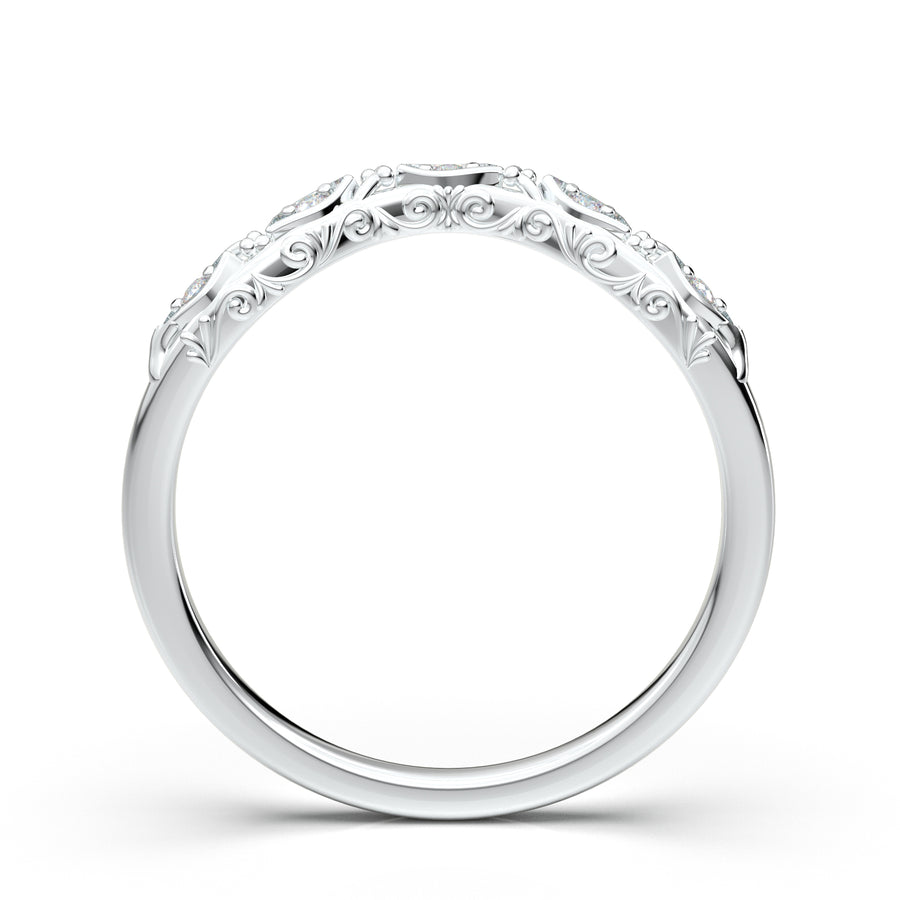 White Gold Curved Floral Filigree Wedding Band
