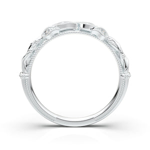 Home Try On--White Gold Floral Vine Wedding Band